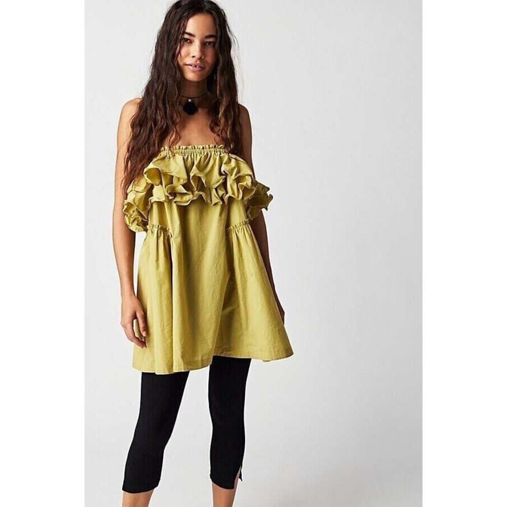 Free People Free-est Have A Thing For You Mini Dress Ruffle Cotton XS NEW